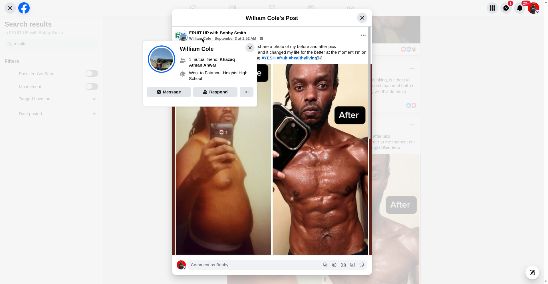 Original Facebook testimonial screenshot from William Cole